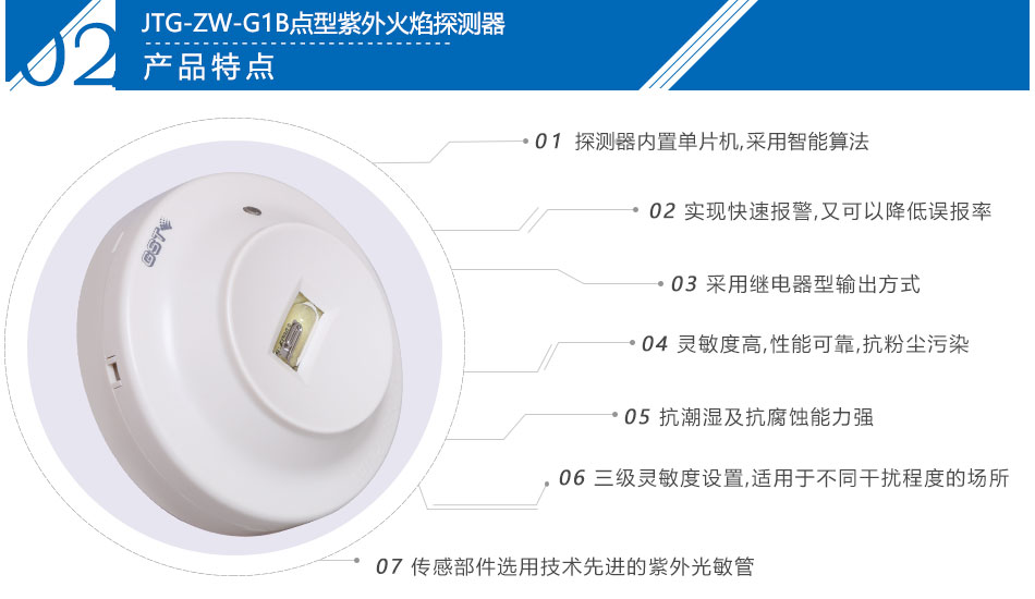 JTG-ZW-G1B點(diǎn)型紫外火焰探測器特點(diǎn)